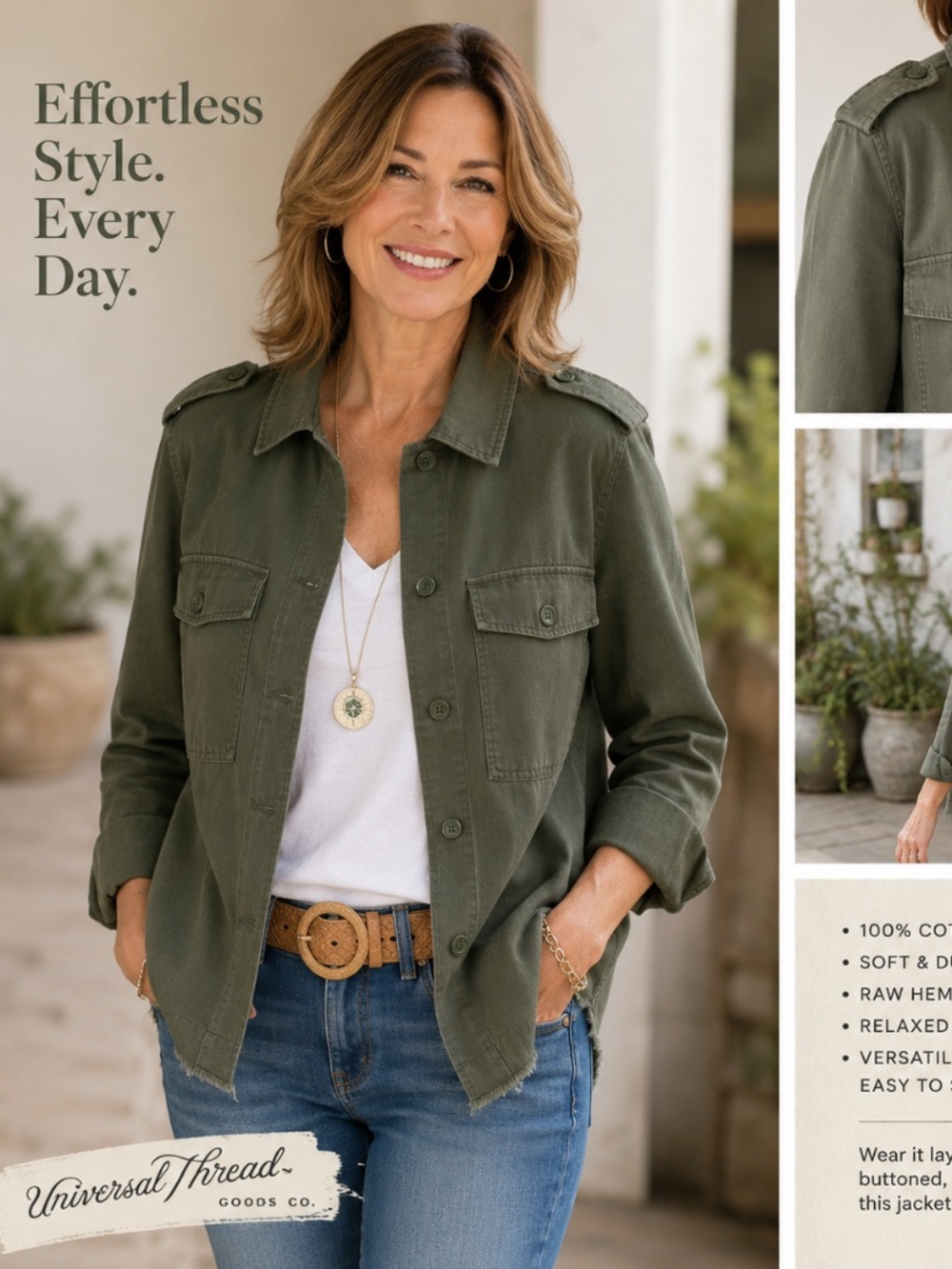 Universal Thread Olive Green Utility Jacket | 100% Cotton | Size Large